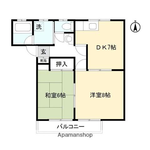 サンハイツ・ワタナベ南棟(2DK/1階)の間取り写真