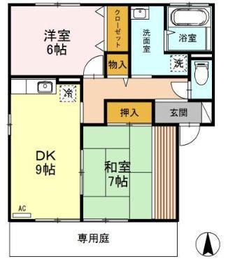 セゾンリーブB(2DK/1階)の間取り写真