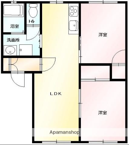 ジュネスかすかわB(2LDK/2階)の間取り写真