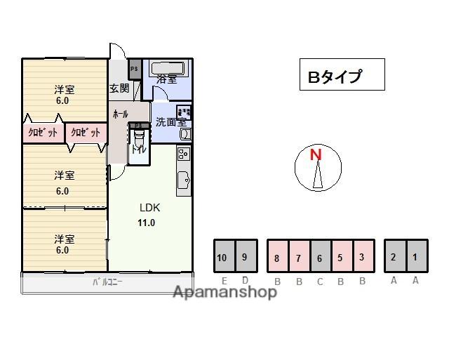 竹屋台ハウス3(3LDK/3階)の間取り写真