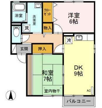 セゾンリーブA(2DK/2階)の間取り写真
