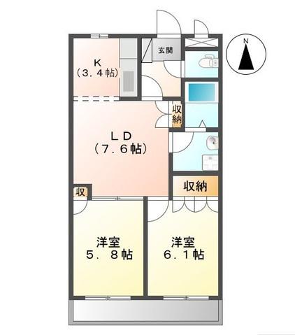 ティアラA(2LDK/2階)の間取り写真