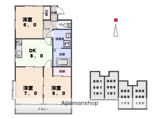 ツインハイム宝泉(3LDK/3階)の間取り写真