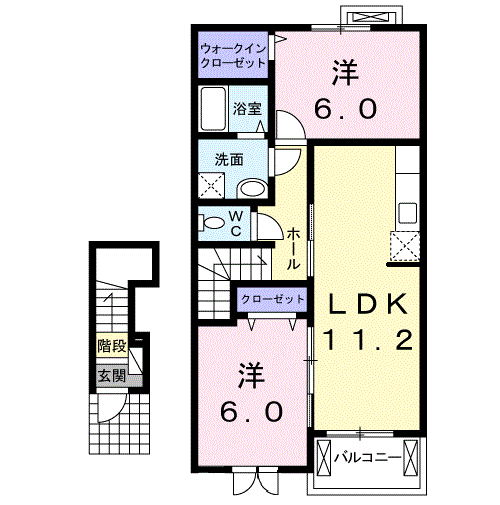 ロイモンテ-ニュ(2LDK/2階)の間取り写真