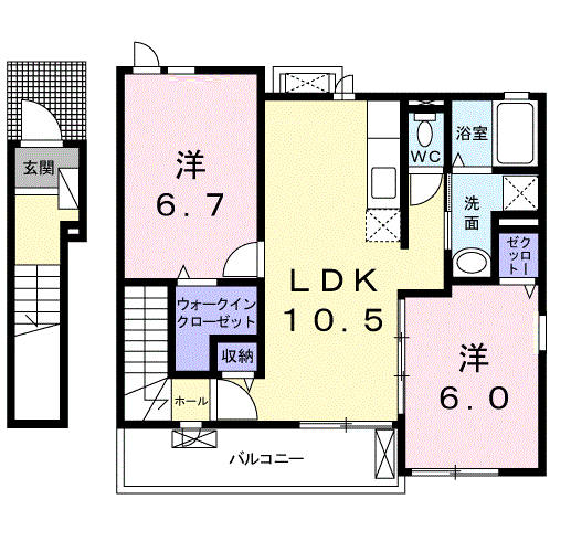 ブッシュ クローバー Ⅴ(2LDK/2階)の間取り写真