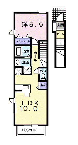 イーストニュータウンA(1LDK/2階)の間取り写真