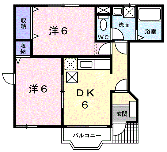 ラ・エルヴェール(2DK/1階)の間取り写真