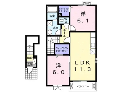 パルコートA(2LDK/2階)の間取り写真