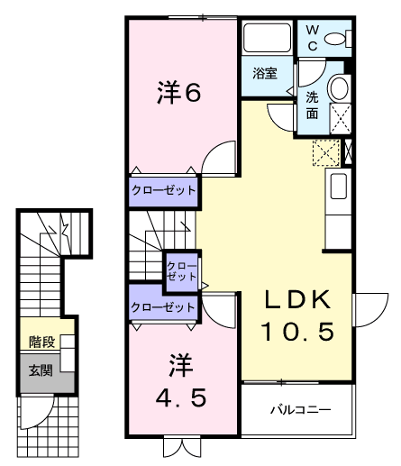 カナディアン・メープルⅡ(2LDK/2階)の間取り写真