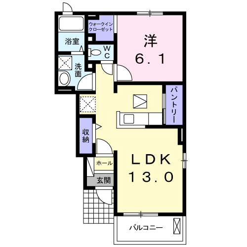 オーラキューブC(1LDK/1階)の間取り写真