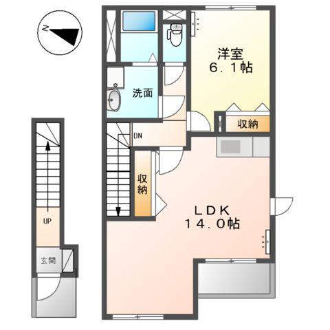 ルネサンス(1LDK/2階)の間取り写真