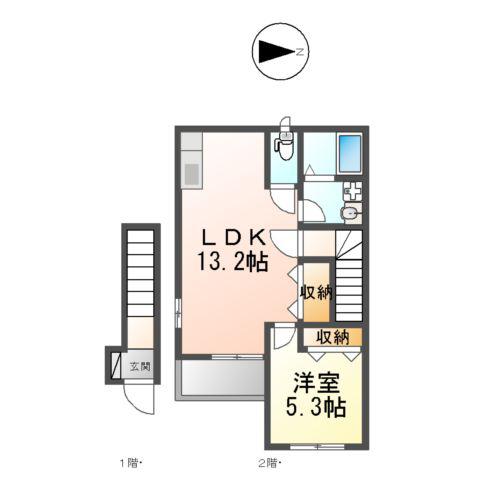 ユニコーン(1LDK/2階)の間取り写真
