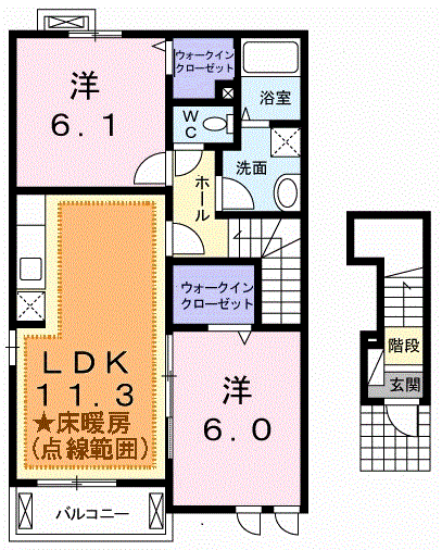 フィオーレドゥーエ(2LDK/2階)の間取り写真