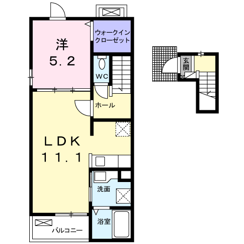 ゆりの木・ⅤA(1LDK/2階)の間取り写真