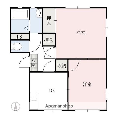 グリーンヒル若宮ABCDEF(2DK/2階)の間取り写真