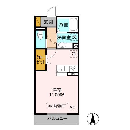 エクシブ(ワンルーム/2階)の間取り写真