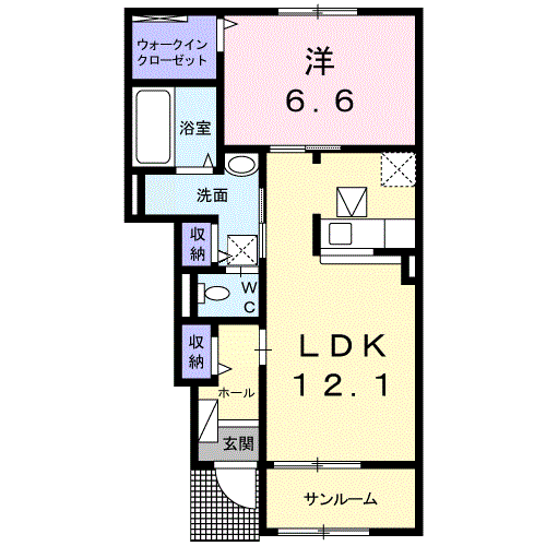 フルール B(1LDK/1階)の間取り写真