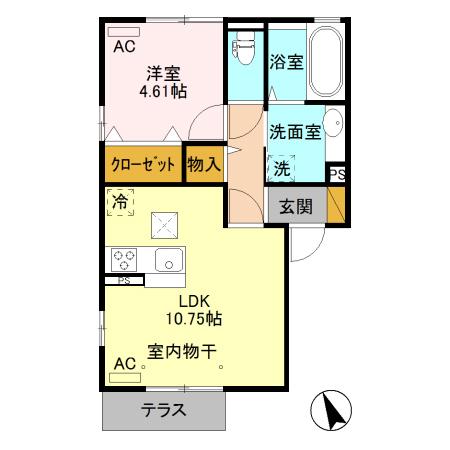 ウィットアイドル(1LDK/1階)の間取り写真