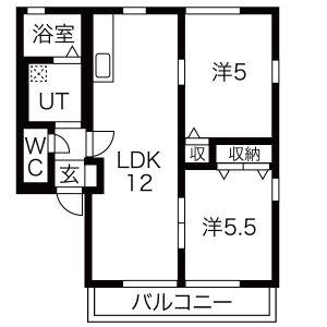 バロンドール西(2LDK/2階)の間取り写真