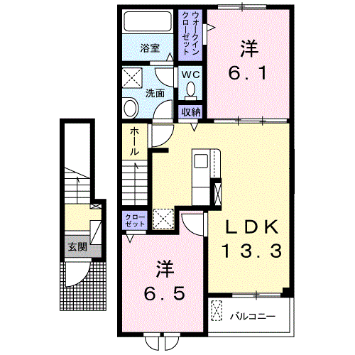 ルーエ 館林 Ⅲ(2LDK/2階)の間取り写真