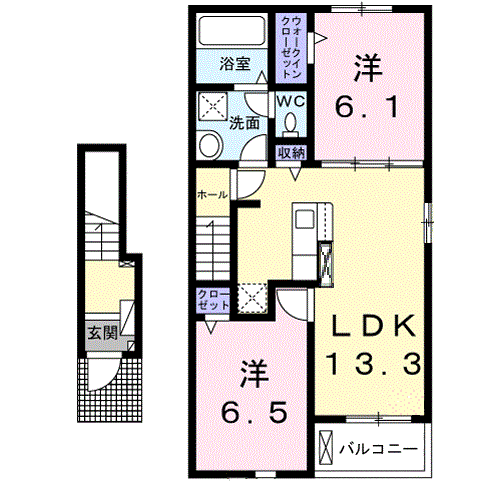 ルーエ 館林 Ⅳ(2LDK/2階)の間取り写真