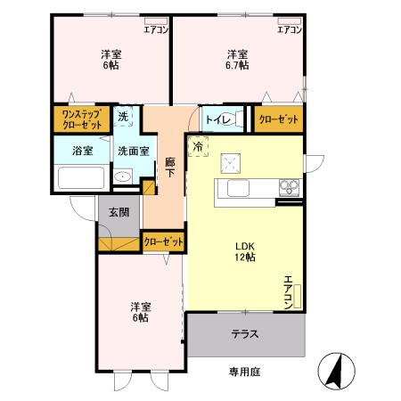 プロスコート Ⅲ(3LDK/1階)の間取り写真