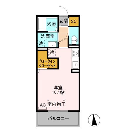 カスタリア A(ワンルーム/3階)の間取り写真