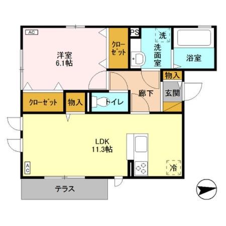 ヒルクレスト A(1LDK/1階)の間取り写真
