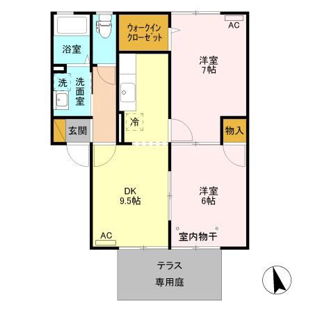 コージーコート(2DK/1階)の間取り写真