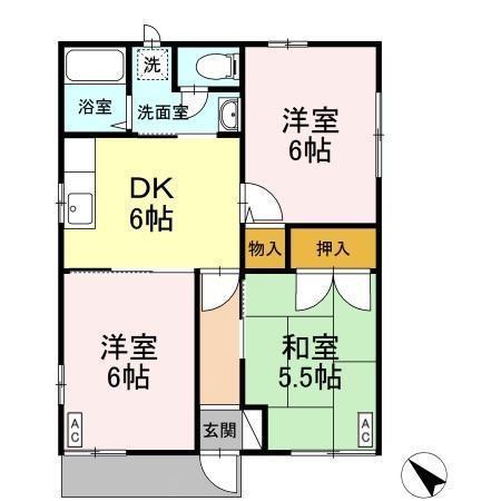 ソレアード E(3DK/1階)の間取り写真