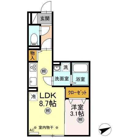 プレミストVIII(1LDK/3階)の間取り写真