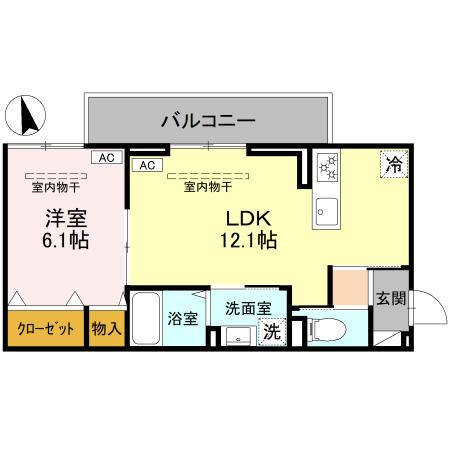 オペラハウス小舞木(1LDK/1階)の間取り写真