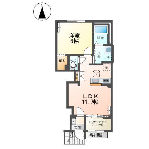 館林市城町アパート(1LDK/1階)の間取り写真