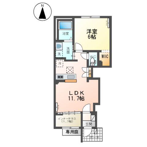 館林市城町アパート(1LDK/1階)の間取り写真