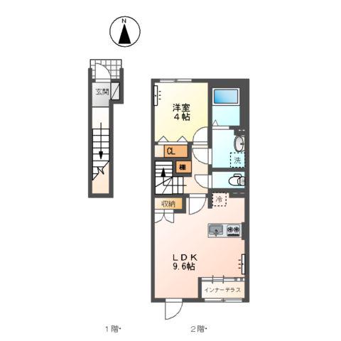 東別所町アパートTR1013N1(1LDK/2階)の間取り写真