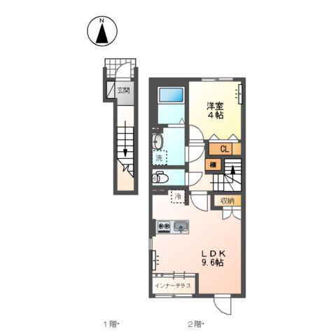 東別所町アパートTR1013N1(1LDK/2階)の間取り写真