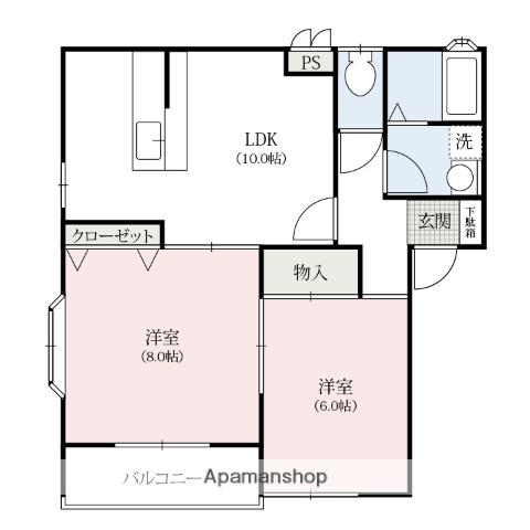 鈴の木ニュータウン(2LDK/2階)の間取り写真