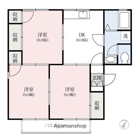 サンヴィレッジ笠懸A・B・C(3DK/1階)の間取り写真