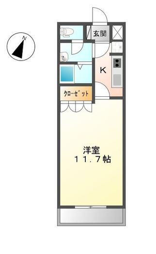 カサ・ベルデⅡ(1K/2階)の間取り写真