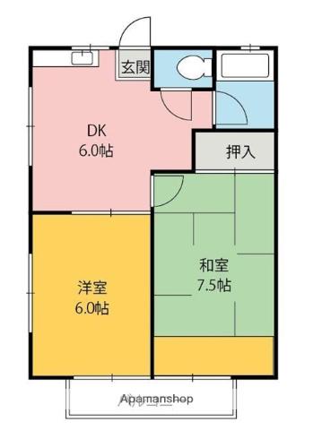 田村ハイツA棟(2DK/2階)の間取り写真