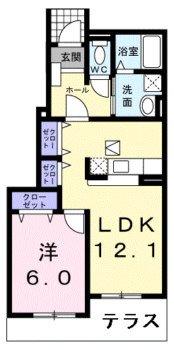 パルテノンB(1LDK/1階)の間取り写真