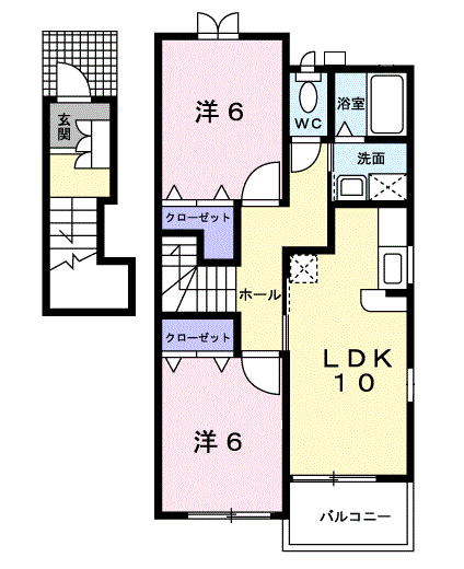 ツインコートA(2LDK/2階)の間取り写真