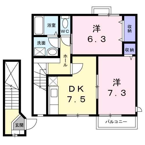 プリムヴェール(2DK/2階)の間取り写真