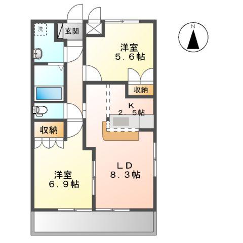 ツイングランデⅡ(2LDK/1階)の間取り写真