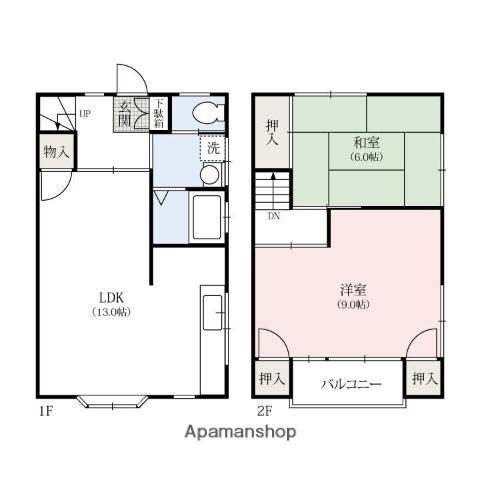 ハイツグレイスB棟(2LDK/1階)の間取り写真