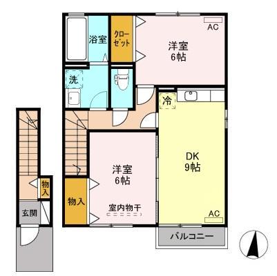 ルミエール A&K Ⅰ/Ⅱ/Ⅲ(2DK/2階)の間取り写真