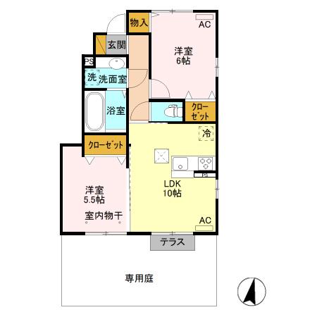 アーバンコートB(2LDK/1階)の間取り写真