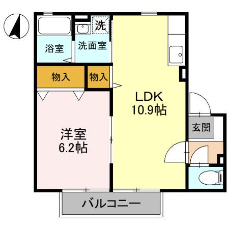 パナステージ四季の郷 B棟(1LDK/2階)の間取り写真