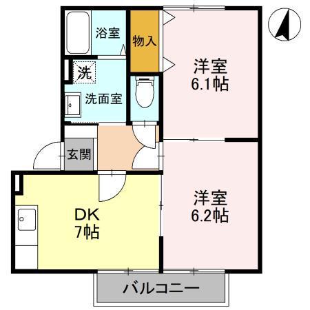 パナステージ四季の郷 C棟(2DK/1階)の間取り写真