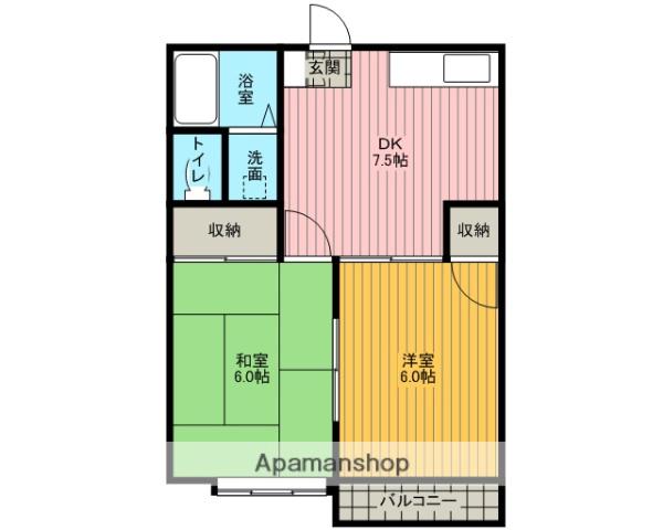 サキズハイダウェイ(2DK/2階)の間取り写真